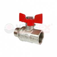 Кран шаровой латунный PREMIUM для ВОДЫ 3/4" ВР/НР, бабочка , НИКЕЛИР-Й VALFEX 11Б27фт1М (40/10)